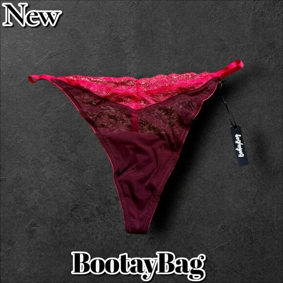 BootayBag Burgundy Sheer Lace Thong Panty – New with Tags, Size Large - Picture 1 of 5